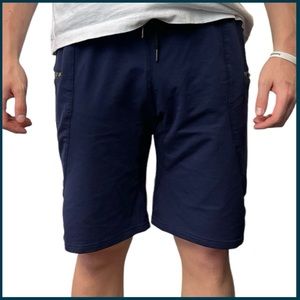 Navy Drawstring Zipper Pockets 9" Inseam Athletic Gym Workout Shorts (S/M)